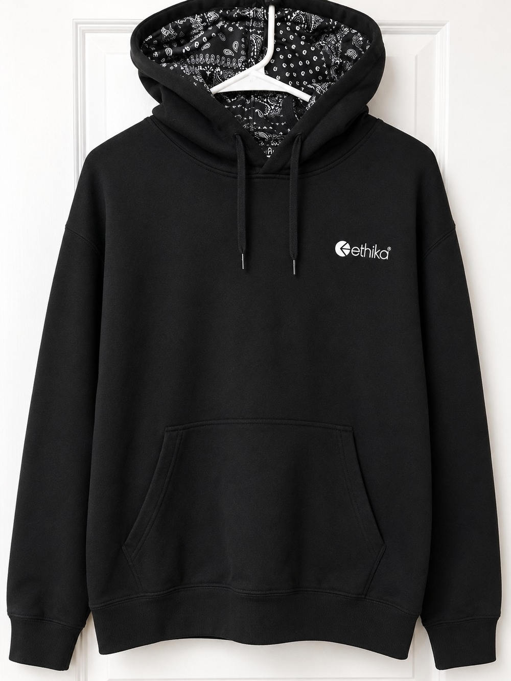 ethika Black Hoodie with Bandana-Lined Hood